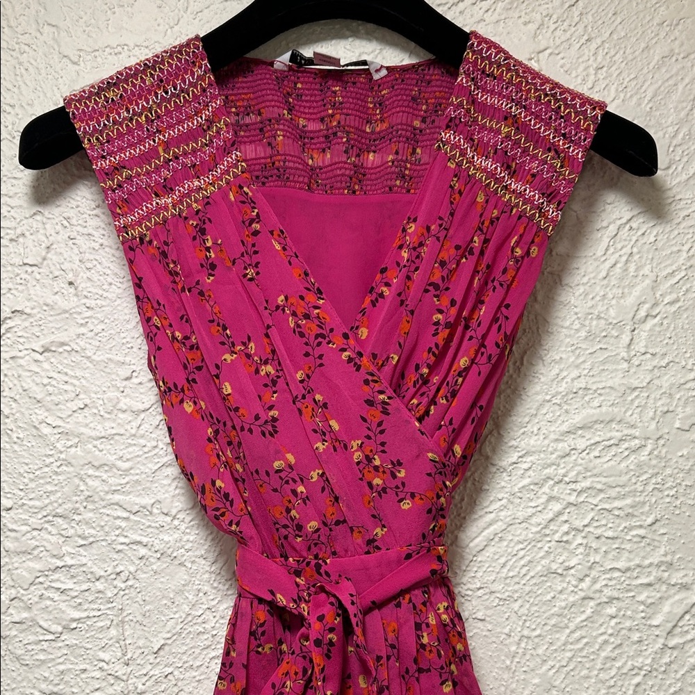 DVF Silk BALI Wrap Dress Pink Floral Sleeveless Knee-Length Diane von Furstenber